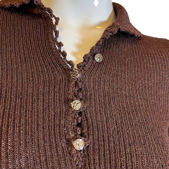 Vintage 60s Goldworm Knit Ribbed Crochet MIDI Chocolate Brown Sweater Dress XS - Picture 17 of 17